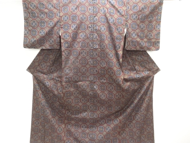 未使用品　幾何学模様織り出し手織り紬着物